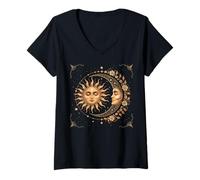 Donna Vintage Celestial Sun Moon Spiritual Harmony Maglietta con Collo a V