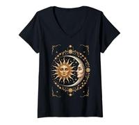 Donna Vintage Celestial Sun Moon Spiritual Harmony Maglietta con Collo a V