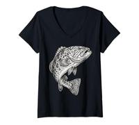 Donna Vintage Cernia Pesca Pescatore Pescatore Maglietta con Collo a V