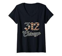Donna Vintage Chicago 312 Codice Area Patriot USA Bandiera Americana Maglietta con Collo a V