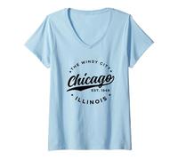 Donna Vintage Chicago Windy City Illinois Testo Nero Maglietta con Collo a V