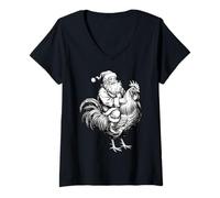 Donna Vintage Chicken Christmas - Babbo Natale Equitazione Natale Crazy Rooster Maglietta con Collo a V