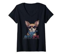 Donna Vintage Chihuahua 4 luglio Merica Maglietta con Collo a V