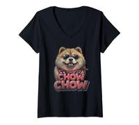 Donna Vintage Chow Chow con occhiali da sole Maglietta con Collo a V