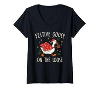 Donna Vintage Christmas Silly Goose on The Loose, Xmas Maglietta con Collo a V