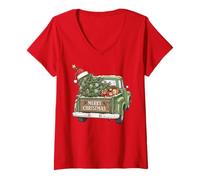 Donna Vintage Christmas Truck Merry Christmas Uomini Donne Bambini Natale Maglietta con Collo a V
