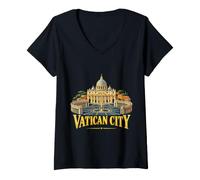 Donna Vintage Città del Vaticano Viaggio Souvenir Landmark Gift Maglietta con Collo a V