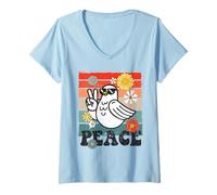 Donna Vintage Colomba Pace Piccione Segno della Pace Hippie Groovy 60 s 70 s Maglietta con Collo a V