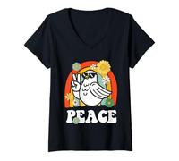 Donna Vintage Colomba Pace Piccione Segno della Pace Hippie Groovy 60 s 70 s Maglietta con Collo a V