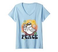 Donna Vintage Colomba Pace Piccione Segno della Pace Hippie Groovy 60 s 70 s Maglietta con Collo a V