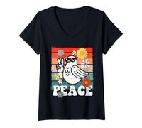 Donna Vintage Colomba Pace Piccione Segno della Pace Hippie Groovy 60 s 70 s Maglietta con Collo a V