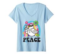 Donna Vintage Colomba Pace Piccione Segno della Pace Hippie Groovy 60 s 70 s Maglietta con Collo a V