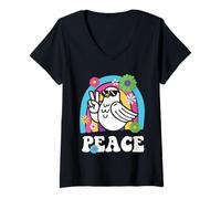 Donna Vintage Colomba Pace Piccione Segno della Pace Hippie Groovy 60 s 70 s Maglietta con Collo a V