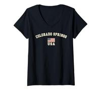 Donna Vintage Colorado Springs USA Bandiera Americana Souvenir retrò Maglietta con Collo a V