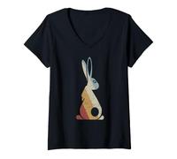 Donna Vintage Coniglio Retro Wildlife Graphic Donne Maglietta con Collo a V