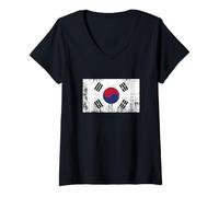 Donna Vintage Coreano Banner Fan Corea del Sud Bandiera Retro Maglietta con Collo a V