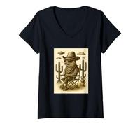 Donna Vintage Cowboy Hawk Occhiali da Sole Animal Art Alien UFO Western Maglietta con Collo a V