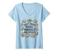 Donna Vintage Crazy About Rocks, Minerali, Fossili, Geologia Amore Maglietta con Collo a V