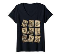 Donna Vintage Cryptid Stamp Collage Bigfoot Yeti Sasquatch Maglietta con Collo a V
