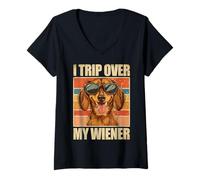 Donna Vintage Dachshund Tee I Trip Over My Wiener Maglietta con Collo a V