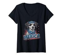 Donna Vintage Dalmata 4 luglio Merica Maglietta con Collo a V