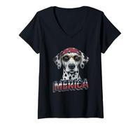 Donna Vintage Dalmata 4 luglio Merica Maglietta con Collo a V