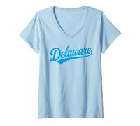 Donna Vintage Delaware Script Retro Swoosh Men's Women's Tween Maglietta con Collo a V