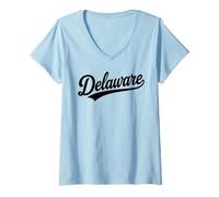 Donna Vintage Delaware Script Retro Swoosh Men's Women's Tween Maglietta con Collo a V