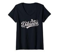Donna Vintage Delaware Script Retro Swoosh Men's Women's Tween Maglietta con Collo a V