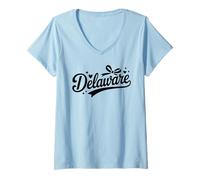 Donna Vintage Delaware Script Retro Swoosh Men's Women's Tween Maglietta con Collo a V