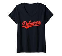 Donna Vintage Delaware Script Retro Swoosh Men's Women's Tween Maglietta con Collo a V