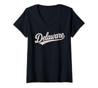 Donna Vintage Delaware Script Retro Swoosh Men's Women's Tween Maglietta con Collo a V