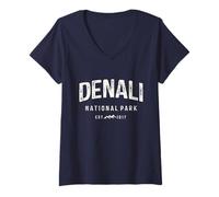 Donna Vintage Denali Parco Nazionale Montagne Natura Retro Escursioni Maglietta con Collo a V