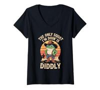 Donna Vintage Divertente The Only Squat I'm Doin' Is Diddly Frog Meme Maglietta con Collo a V