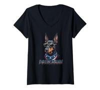 Donna Vintage Dobermann 4 luglio Merica Maglietta con Collo a V