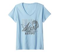 Donna Vintage Egitto Faraone Piramidi Sfinge Viaggio Souvenir Maglietta con Collo a V