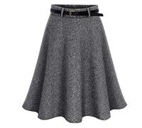 Donna Vintage Elegante Lana Vita Alta Gonne A-Linea Colore Solido Inverno Autunno Caldo Midi Gonna Vita Elastica (M / (Vita Elastica:66CM), Grigio)