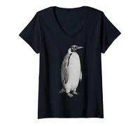 Donna Vintage Engraving Penguin Wildlife Drawing Maglietta con Collo a V