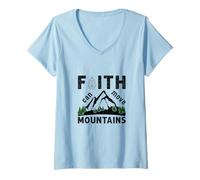 Donna Vintage Faith Can Move Mountains Bibbia Verse Maglietta con Collo a V