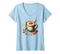 Donna Vintage Fall Coffee Graphic for Coffee Drinker Hello Autumn Maglietta con Collo a V