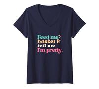 Donna Vintage Feed Me Brisket & Tell Me I'm Pretty BBQ Maglietta con Collo a V
