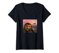 Donna Vintage Fighter Pilot Cat Cool Looking Aviation Selfie Art Maglietta con Collo a V