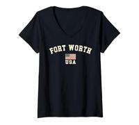 Donna Vintage Fort Worth USA bandiera americana Texas souvenir retrò Maglietta con Collo a V