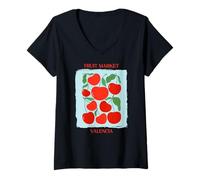 Donna Vintage Fruit Cherry Flower Botanical Cottagecore Fruit Maglietta con Collo a V