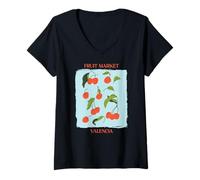 Donna Vintage Fruit Cherry Flower Botanical Cottagecore Fruit Maglietta con Collo a V