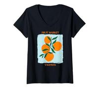 Donna Vintage Fruit Orange Flower Botanical Cottagecore Fruit Maglietta con Collo a V
