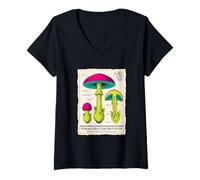Donna Vintage Funghi Field Guide Micologia Forager Maglietta con Collo a V