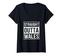 Donna Vintage Funny Straight Outta Wales Cardiff UK Great Britain Maglietta con Collo a V