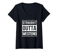 Donna Vintage Funny Straight Outta Westend Frankfurt Hesse Maglietta con Collo a V