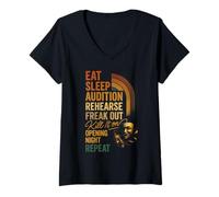 Donna Vintage Funny Theater Musical Life Eat Sleep Audition Repeat Maglietta con Collo a V
